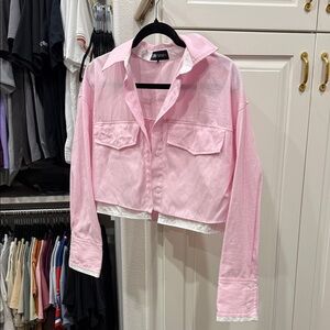 Zara Pink Cropped Button-Up Shirt